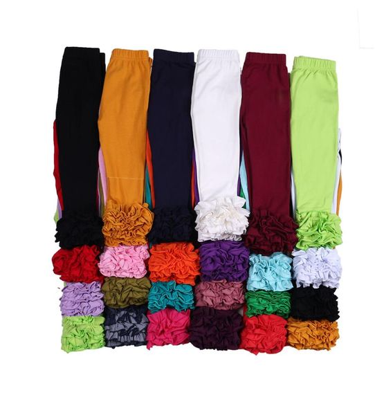 Mudbala boutique meninas garotas sólidas algodão tripla de gelo oding leggings crianças usam calças com babados para meninas de criança Y2007048326534