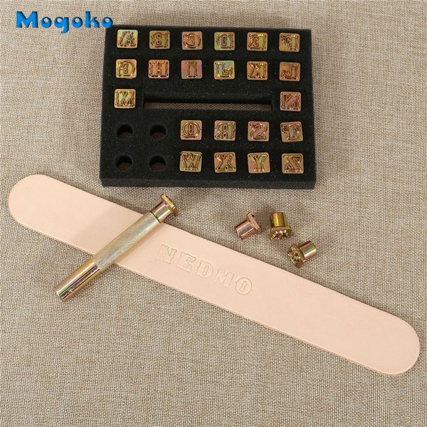 Mogoko Leathercraft Metal Alfabet Set 13mm 26 Lettere Strumenti di punzonatura in pelle in metallo impronte per il logo della borsa per bagagli in pelle