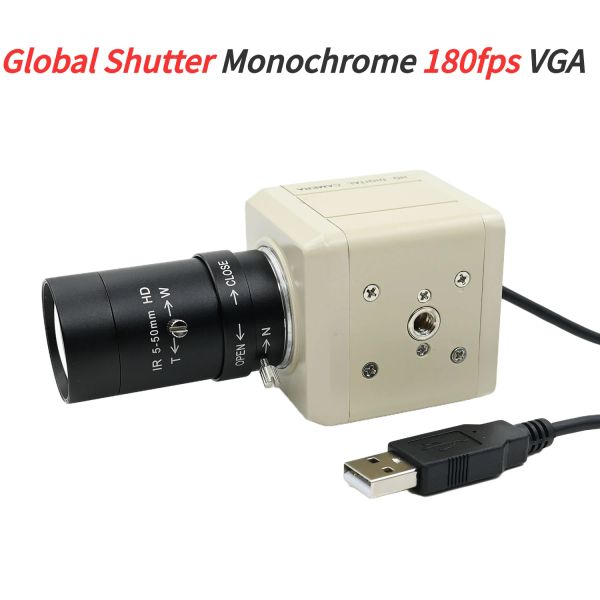 Webcams 180FPS Global Shutter USB Camera VGA, 640x480, Monochrom -Box -Webcam, mit 550 mm 2,812 mm Varifokal -CS -Objektiv, Hochgeschwindigkeitsaufnahme