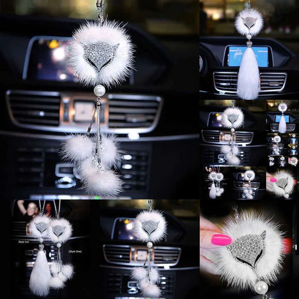 Novo pendente de espelho retrovisor da cabeça de Fox, proteja a decoração de segurança Bling Car Acessórios para mulher