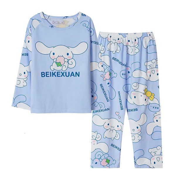 Autumn Children Milk Silk Pijamas Define Kawaii Sanrioed Anime Cinnâmoroll Kuromi meninos meninas meninas roupas de dormir para crianças roupas caseiras 240408