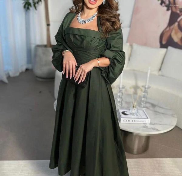 Abiti per feste Taffeta verde scuro hi bassa donna araba serata formale con maniche lunghe giacca da sposa abito da ballo da ballo