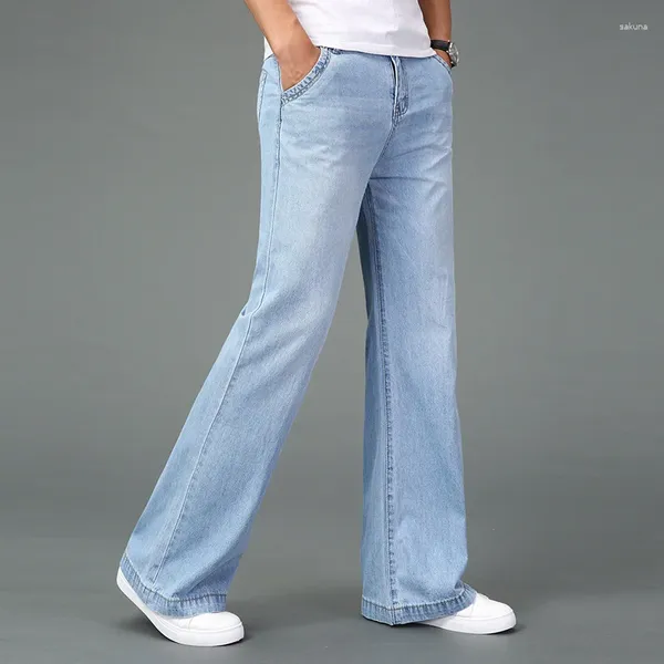 Calça masculina masculina calça de bota de corte de calça de jeans grandes roupas soltas de roupas clássicas de jeans azul e outono