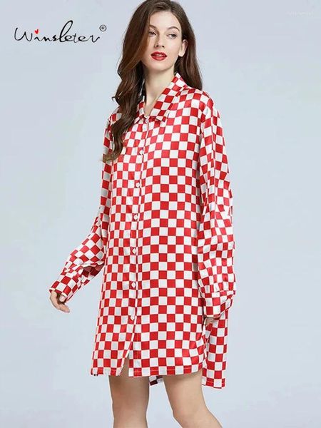 Женская одежда для женской одежды для женщин французская шахматная доска для повседневной домашней одежды 2024 весна лето 19 мм настоящая шелковая рубашка с пижамной рубашкой P41112QC