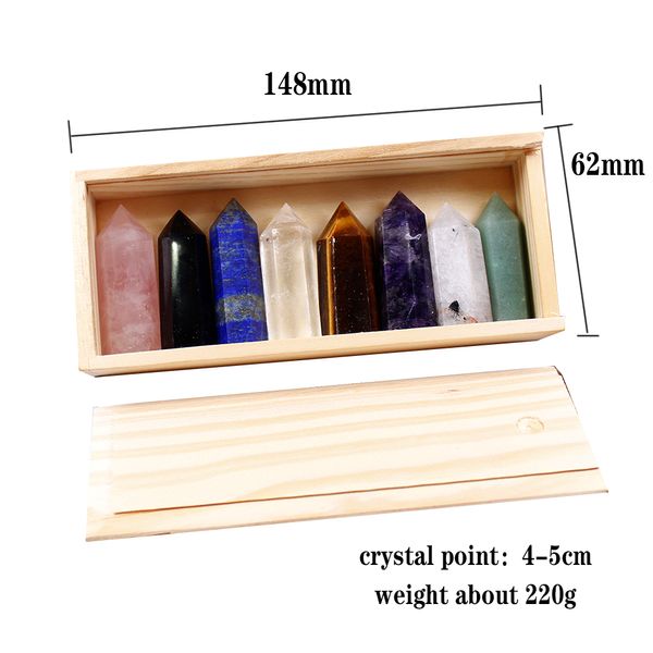 1set box in legno scatola regalo di alta qualità decorativa a mano naturale intagliato pilastro di bacchetta in quarzo in vendita bacchetta di guarigione