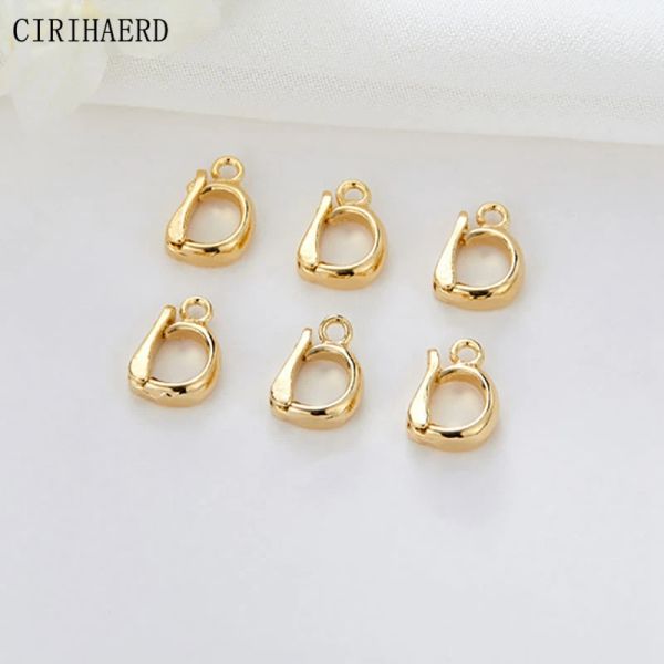 Großhandel offene Schnalle 14K Real Gold Plated Messing D ClaSPs DIY Schmuckversorgungen Materialien Erkenntnisse Halskettenkopf Anhänger Schnalle