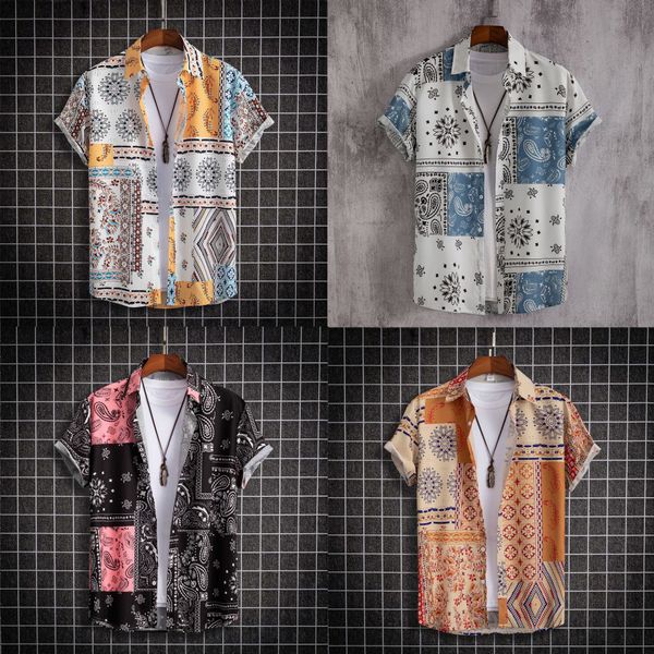Новые мужчины Paisley Print Рубашка с коротким рукавом ретро Этнический график мужская рубашка Торговая рубашка с коротким рукавом с коротким рукавом с коротким рубашкой