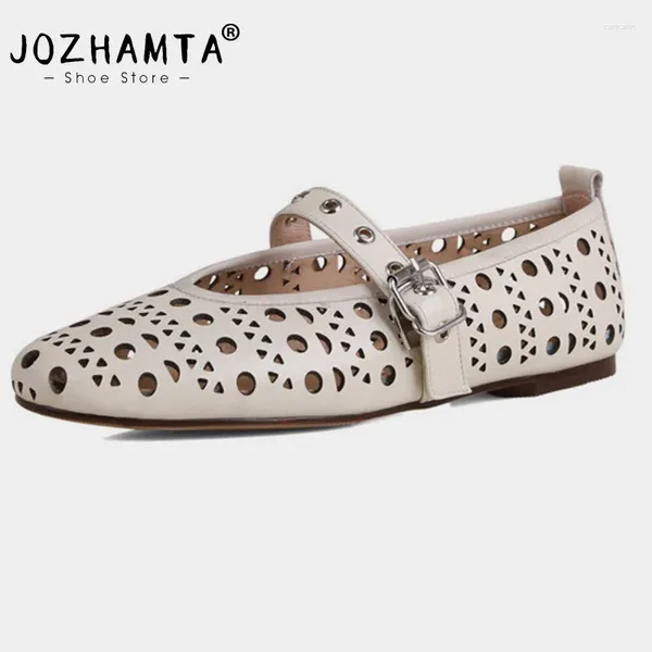 Sandálias jozhamta tamanho 34-43 feminino sapatos casuais sapatos de couro real salto baixo 2024 fivela de primavera buckle diariamente garotas