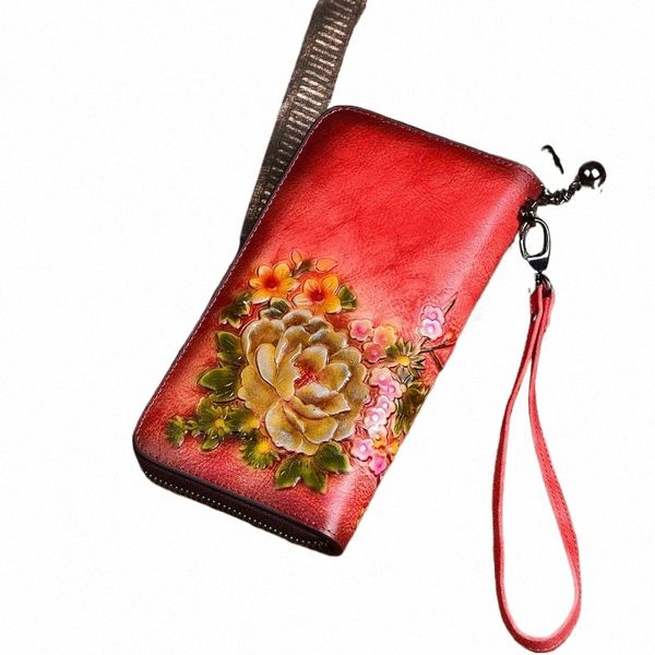 Motaora 2023 Yeni Çin tarzı retro kadınlar cüzdan gerçek deri lg fermuar çanta vintage el yapımı kabartmalı debriyaj kartı tutucu r82v#