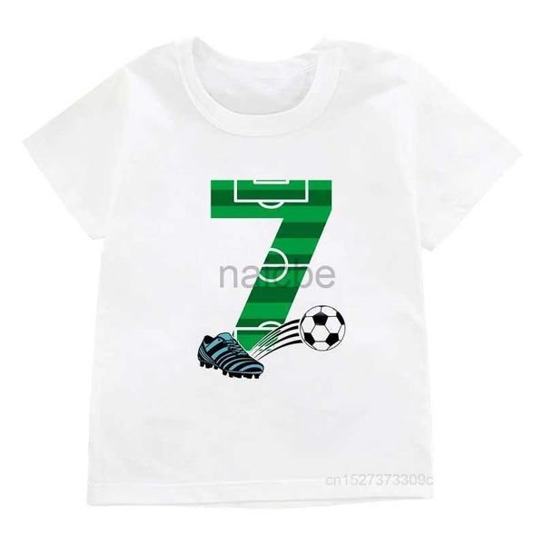 Футболки с днем рождения футбольный корона 1-7 лет печати детская футболка для мальчиков 8-11 номер в тренажерных туфелях дизайн детский флаж