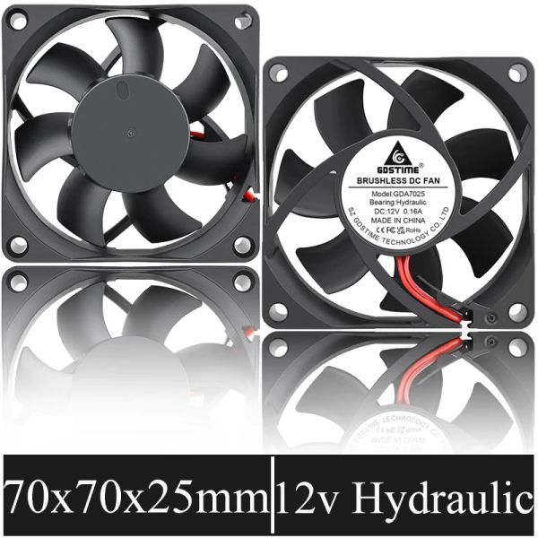 Resfriamento 2pcs/lote gdstime 70mm x 70mm x 25mm dc 12v 2pin 7cm 7025 Computador CPU resfriador de resfriamento axial ventilador