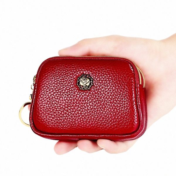 FI vera pelle da donna in pelle borsetta doppia cerniera Piccolo portafoglio a borsetta Carteras Para Mujer Mini Pulses Billeteras Para Mujer D96H#