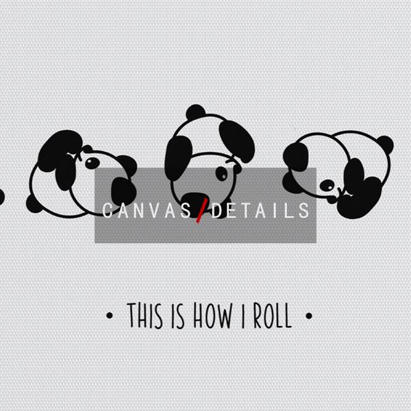 Rolling Panda Poster Animais fofos Pintura de tela preta de arte branca imprimir