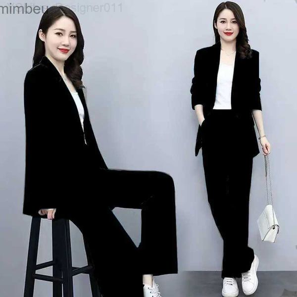 Abiti da donna blazer primaverili autunno sottili blazer da donna pantaloni lunghi 2 pezzi set da ufficio coreano Lady casual siedi giacca per pantaloni outfit pantaloni c240410