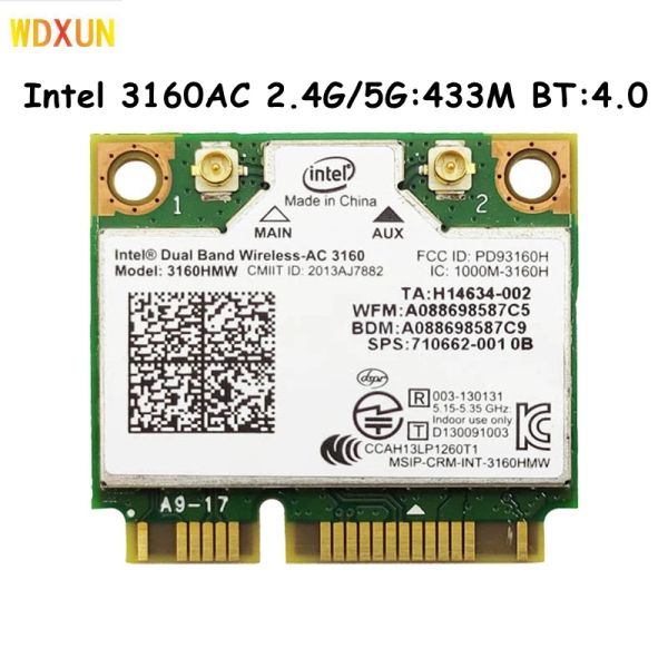 Karten Mini PCIE WiFi Bluetooth Laptop Card Dual Band 2,4GHz 5GHz für Intel 3160 3160HMW AC3160 802.11ac Wireless AC + Bluetooth 4.0
