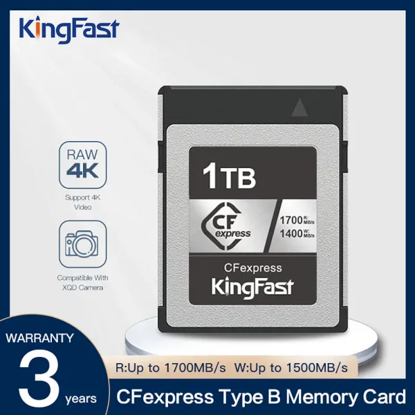 Cards KingFast CfexPress Type B Карта памяти B 128GB 256GB 512GB 1TB CF Express Digital Memory Card для цифровой SLR камеры RAW 4K видео