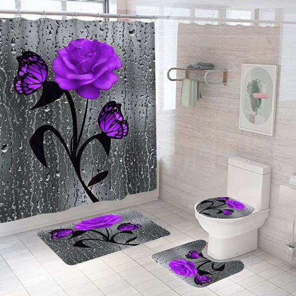 Rose Blumen 3D -Druck Duschvorhang Liner Moderne Blumenbad Vorhang Polyester wasserdichte Badezimmervorhänge für Spa Hotel Dekor Dekor