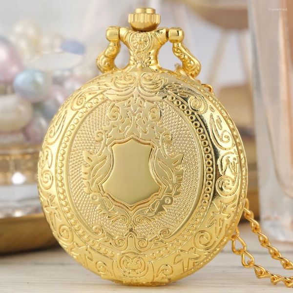 Pocket Watches Luxury Gold Pinging Analog Quartz Watch Vintage Shield Men Women Gift With Cechlace Chain