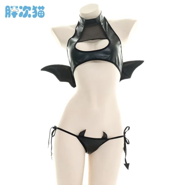 Japanische Damen Devil Cosplay Kostüme sexy Hollow -out -Panzer mit Wings Punk Lolita Anime Bikini Set Großhandel