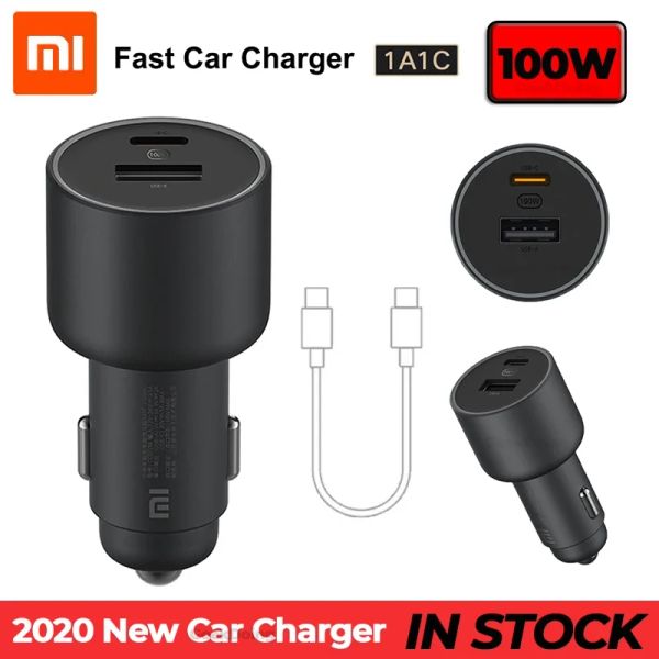 Ladegeräte Original Xiaomi 100W Auto Ladegerät Dual USB Schnellladung Wireless Mi Car Ladegerät 100W USBC Dual Output LED -Leistung