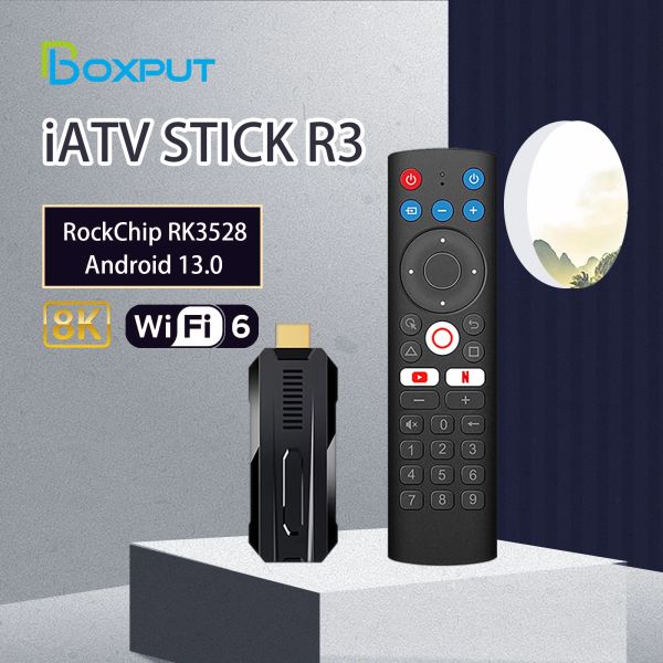 Caixa de caixa Android 13.0 IATV R3 Fire TV Stick RockChip Rk3528 8K portátil TVBox 2.4g/5g Wifi6 Bt5.0 OTG TF Slot com screencasting