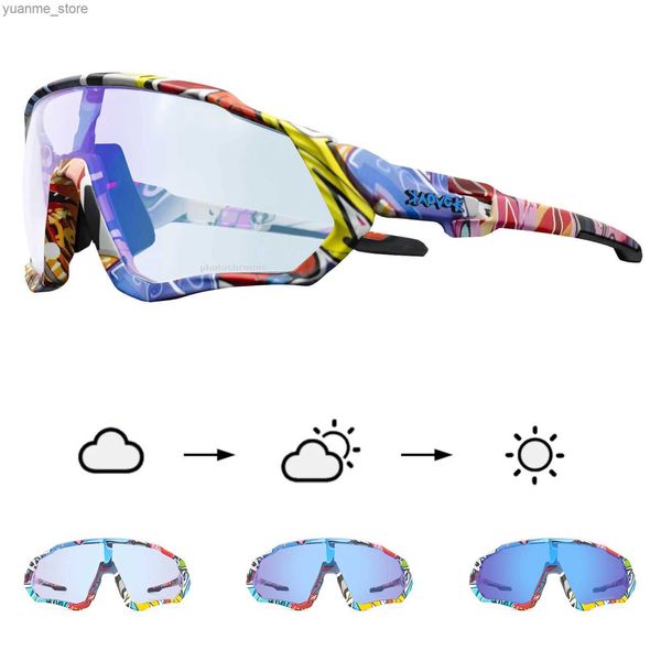 Наружные очки 2023 Kapvoe Red Photochromic Scling Sunglasses Sports Men Blue Photochromic Glasses Mountain Bicycle Goggle Eyewear Y240410