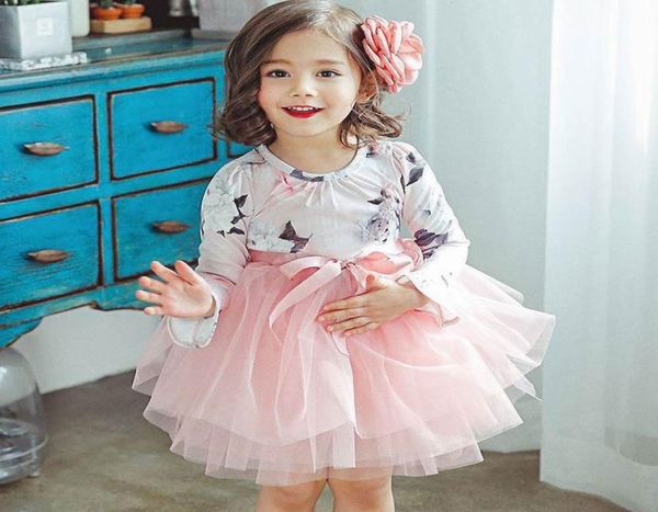 Retail Spring Autumn Girl Girl Fluffy Dress Floral Triered Gaze Manga Longa Princesa Vestido Crianças Roupas 26 anos E883464061402