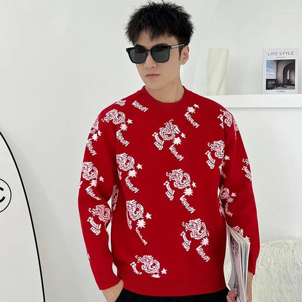 Herrenpullover junger Mann China Dargon Muster Jumpers 2024 Feiern Sie Jahr Cartoon Pullover Jugend Weihnachten Strick Kleidung Pullover