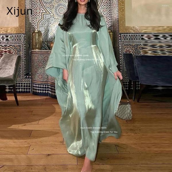 Partykleider Xijun Luxus Seiden Satin Grüne Abend bescheidene Langarm Glitzer formaler Abschlussball Saudi -arabische muslimische Kleider