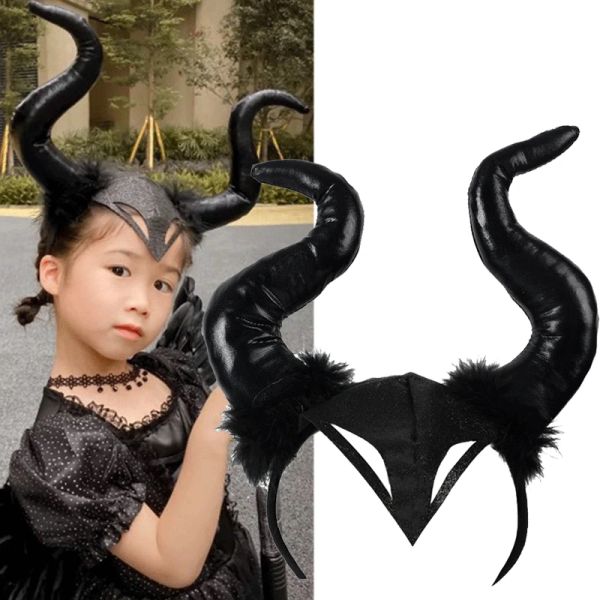 Accessori per capelli cosplay gotici di Halloween Accessori realistici Black Long Devils Hornbanda Carnival Bandana Bandana Bandana Cap