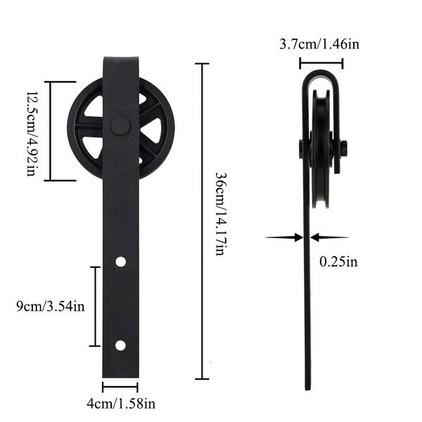 Rulli hardware per porta scorrevole per porta a porta d'interni a porte di puleggia (a forma di J a forma di ruota nera) Nessuna pista scorrevole