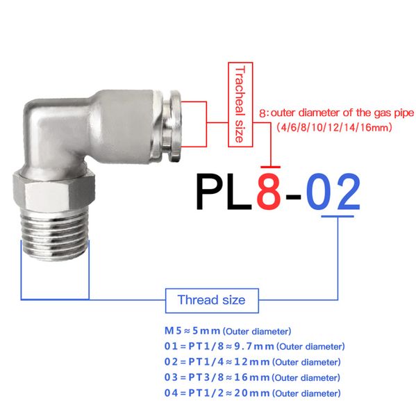 Serie PL da 1 pc All Connettore a plug rapido in rame TRACHEA PNEUMATIC CONNETTORE ANGOLO DESTRA DELLA filetta esterna del gomito