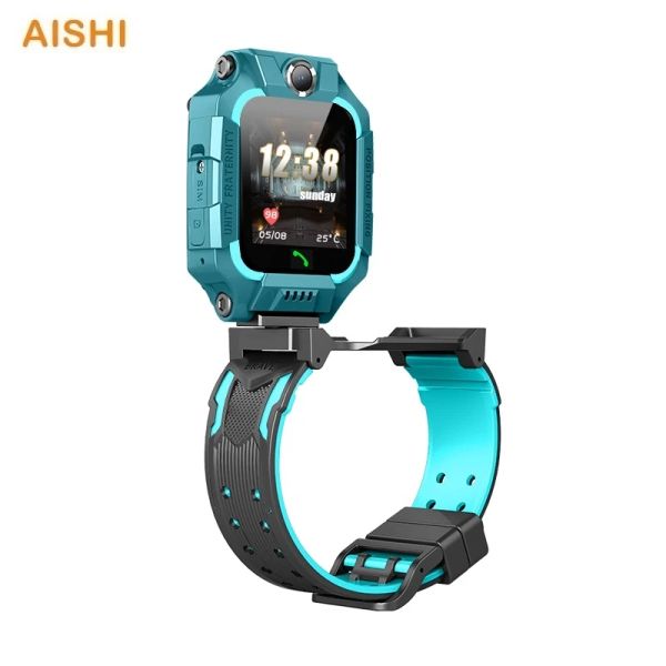 Uhren Aishi Q19R Kids Smart Watch 2G GSM Network wasserdichte Dualkameras 360 Rotation Cartoon Farbe LBS SOS Mobile Smart Takt