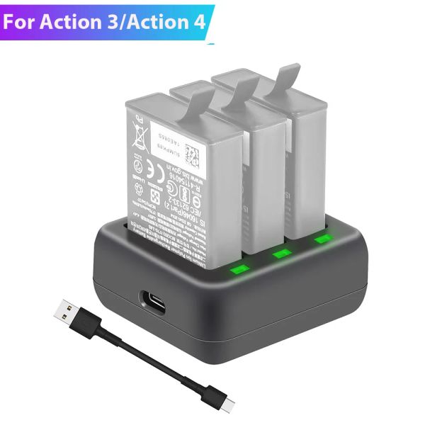 Аксессуары 3WAYS Зарядное устройство для DJI Action 4 USB Fast Зарядка Butler Battery Charger для DJI Action 3 Sport Camera Accessories