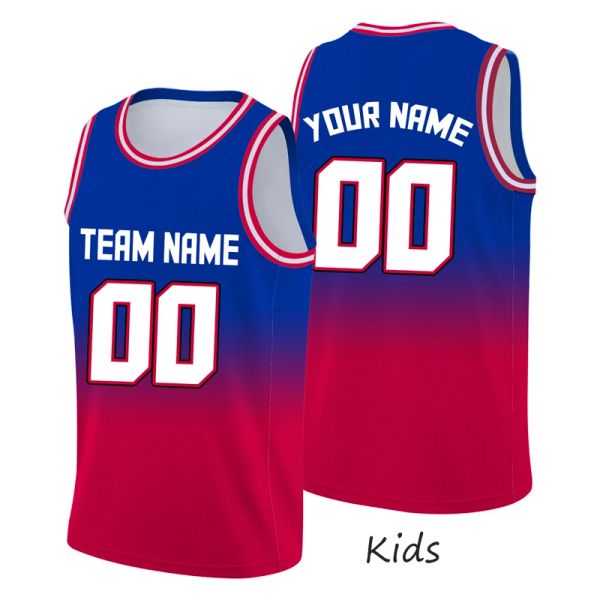 Sommer Kinderbasketball-Trikot-Kinder Red Gradient Custom Name Tanktop-Team-Shirts Boy Training Sport T-Shirt Basketball Outfit