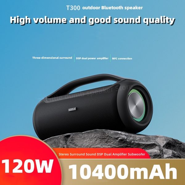 SOOLK T300 120W Subwoofer Military Bluetooth Alto Volume Volume Impermeável NFC pode interconectar 100 conjuntos