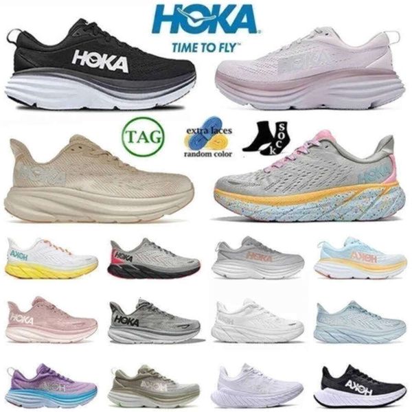 Hokah Running Shoes Hokahs Bondi 8 Clifton 9 Sneaker Women Black Blanc de Blanc Peach Whip Shifting Sand Mens Outdoor Tamanho 36-45