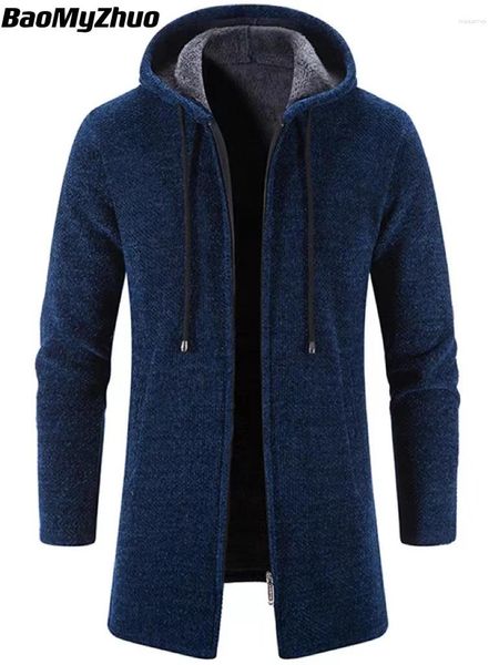 Trench maschile 2024 Autunno inverno inverno cashmere in pile con cappuccio maglioni maglioni maschile cardigan caldo fitto giacche a vento