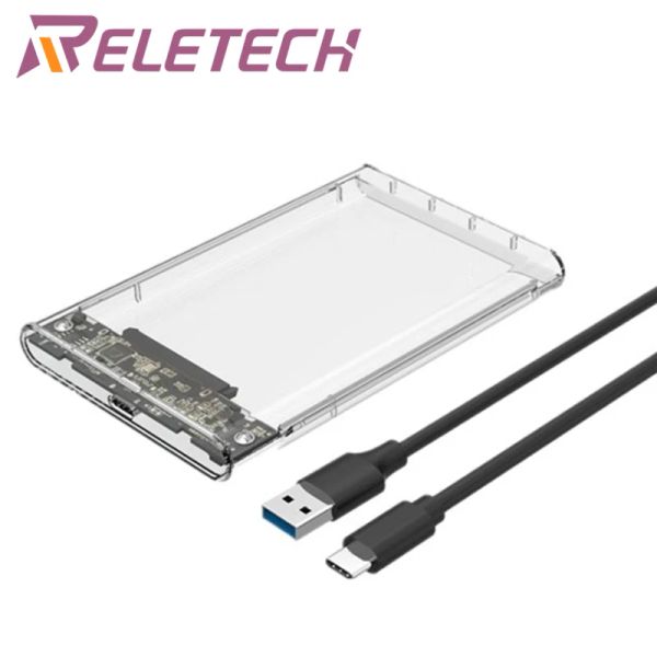 Gabinete reletech 2.5 '' transparente hdd case sata to USB C 3.1 10 Gbps interface do disco rígido de disco rígido 5 Gbps Suporte