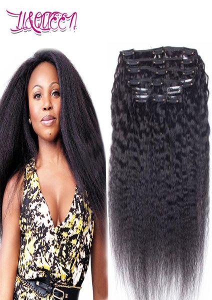 Cabelo humano peruano clipe reto de cabelos em cabelos Yaki 100 Cabelos de beleza da rainha natural 10028 polegadas19618715265931