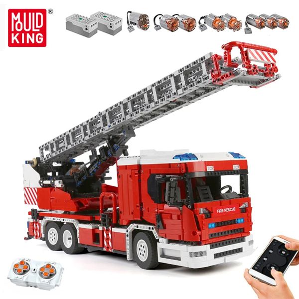 O Motorized Fire Ladder Truck Blocks Mold King 17022 App Technical RC Fire Truck Model Toys Educacional para Kits Bricks Bricks Gre presente de aniversário de brinquedo