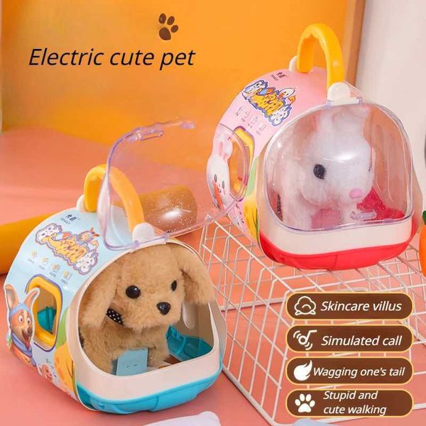 Bambole peluche per bambini giocattoli elettrici piccoli conigli simulati cuccioli che possono camminare con la corteccia del cenno e scagliare i loro code giocattoli peluche J240410