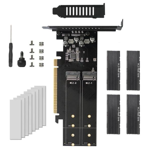 Карты карты SSD Riser Card M Ключ HDD -адаптер контроллер M.2 NVME Адаптер PCIE 3.0 X16 4 PORT M2 NVME M КЛЮЧ ССД Добавить на карту с Heatsink