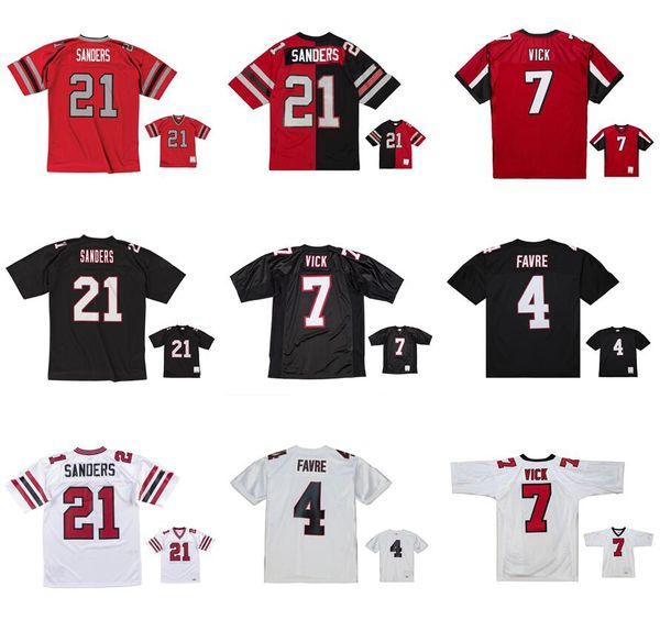 Camisas de futebol costadas 21 deion sanders 4 brett favre 7 Michael Vick 80 legado Andre Mesh Legacy aposentado Retro Classics Jersey Men Women Youth S-6xl Red White Black Black