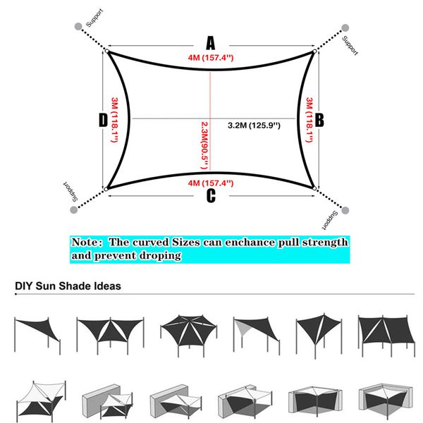 HDPE Sun Shade Sail Прямоугольный навесу парус 185GSM CHAPE US -Block для наружного садового затенения на заднем дворе.