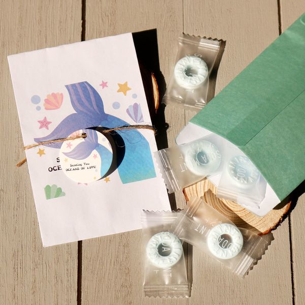 50pcs mini Kraft Hülle für Geschenke Unicorn danke kleiner Geschenksäcken Meerjungfrau Hochzeitsfeiern Bevorzugung Taschen Papier Süßigkeiten Packung