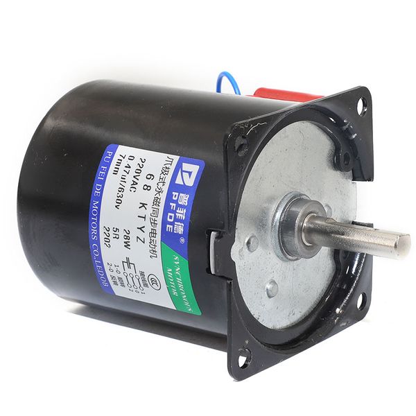 68KTYZ MOTOR DE SINCRONISMO MAGNÉTICO PERMONAL 220V AC 28W MOTOR DE MICRO ENGRENAGEM 50Hz Eixo central reversível de baixa velocidade síncrona 7mm