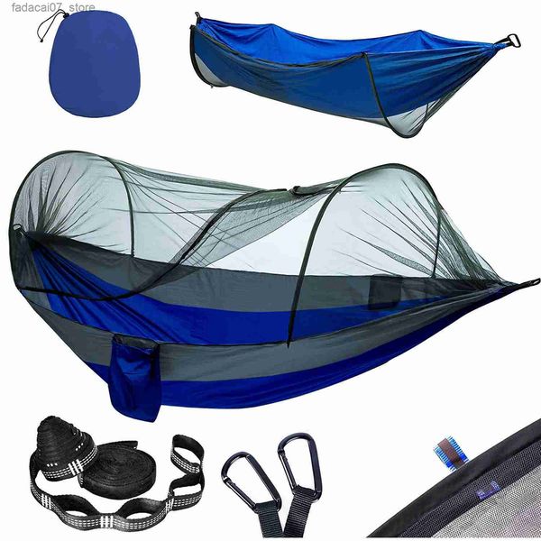 Hammocks Double Camping Hammock com Mosquito Pop-up Pop-up Hammock portátil Ultra Light Nylon Umbrella Hanger com tiras de árvore