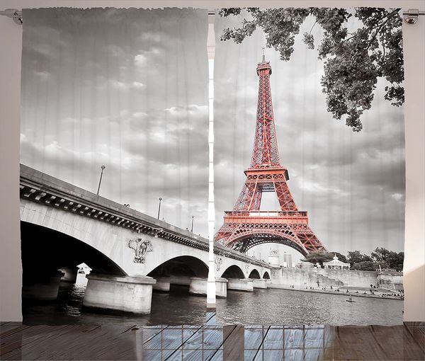 Tende parigini Eiffel Tower Bridge Capital City City Cloudscape Monocroma Monocroma Stampa Stampa soggiorno Canderie per finestra camera da letto