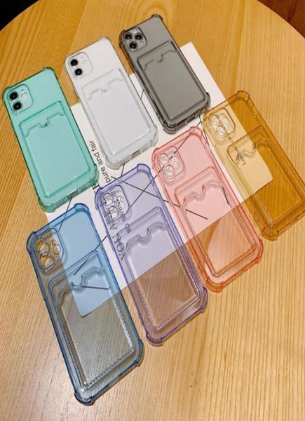 50pcs PC013 Clear Transparent TPU Anti -Shock -Telefonhüllen mit Kartenschlitzabdeckung für iPhone 13 12 Mini 11 Pro Max XS 8 7PLU3922327